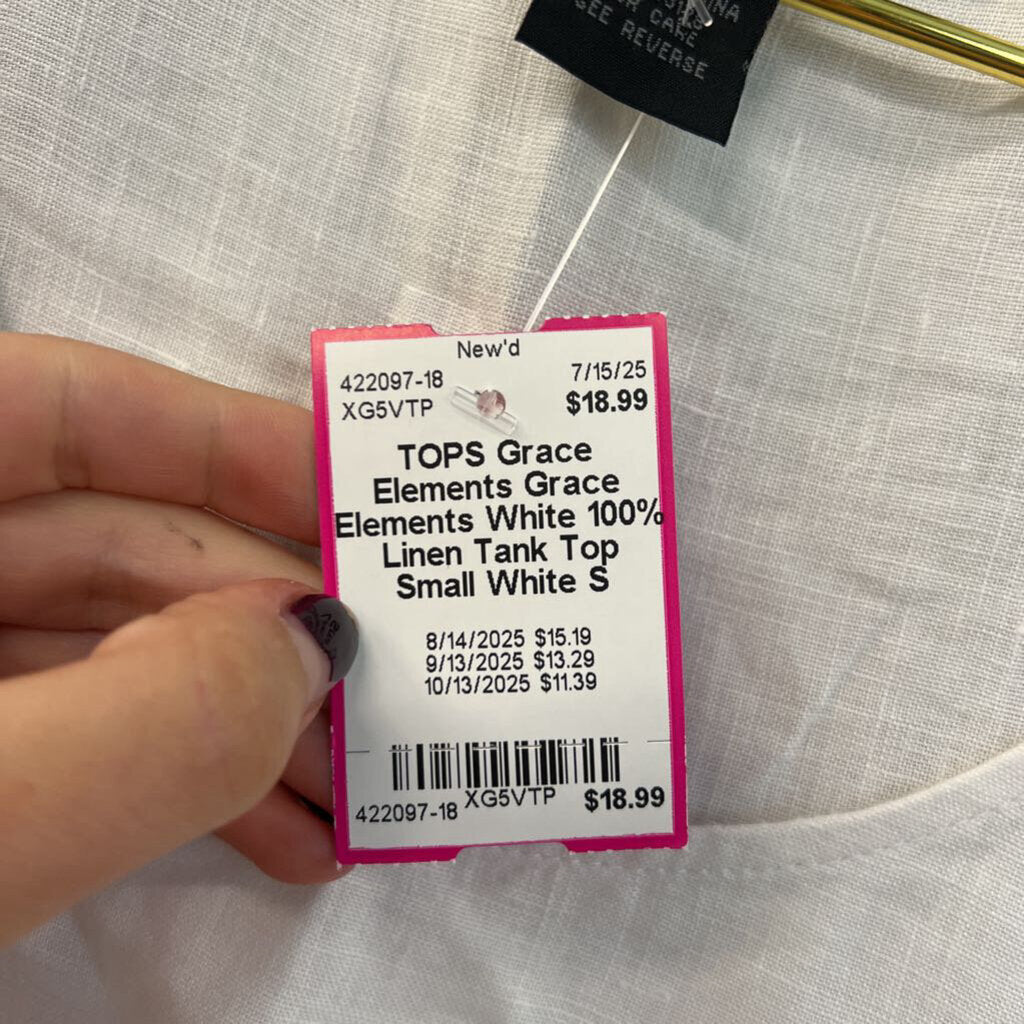 Grace Elements White 100% Linen Tank Top Small