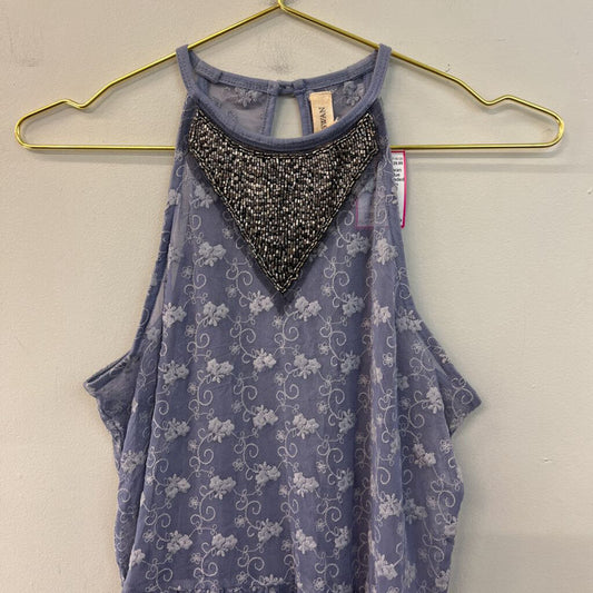 Black Swan Blue Embroidered Beaded Neck Tank Top Medium