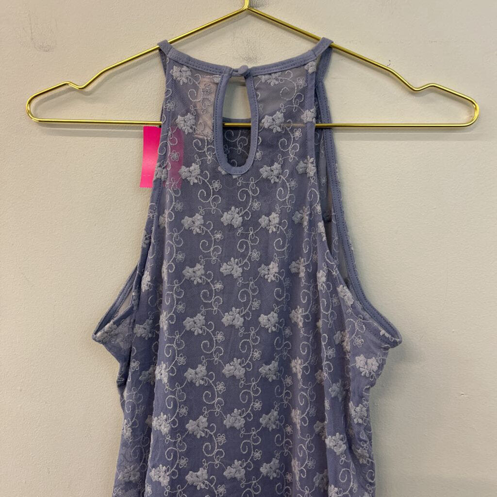 Black Swan Blue Embroidered Beaded Neck Tank Top Medium
