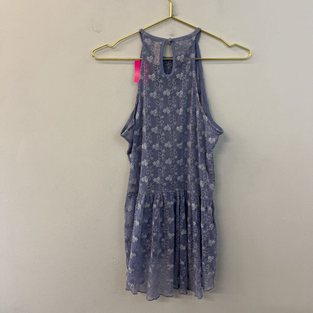 Black Swan Blue Embroidered Beaded Neck Tank Top Medium