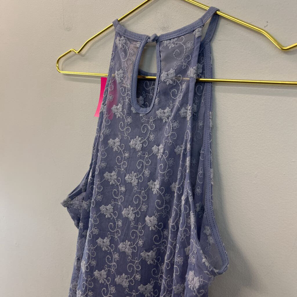 Black Swan Blue Embroidered Beaded Neck Tank Top Medium