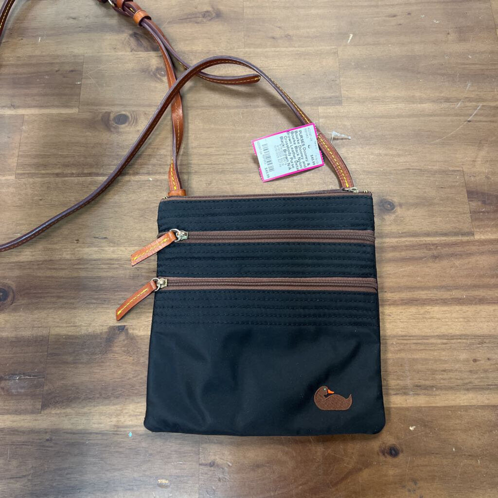 Dooney and Bourke Black Nylon/ Brown Leather Detail Crossbody Purse