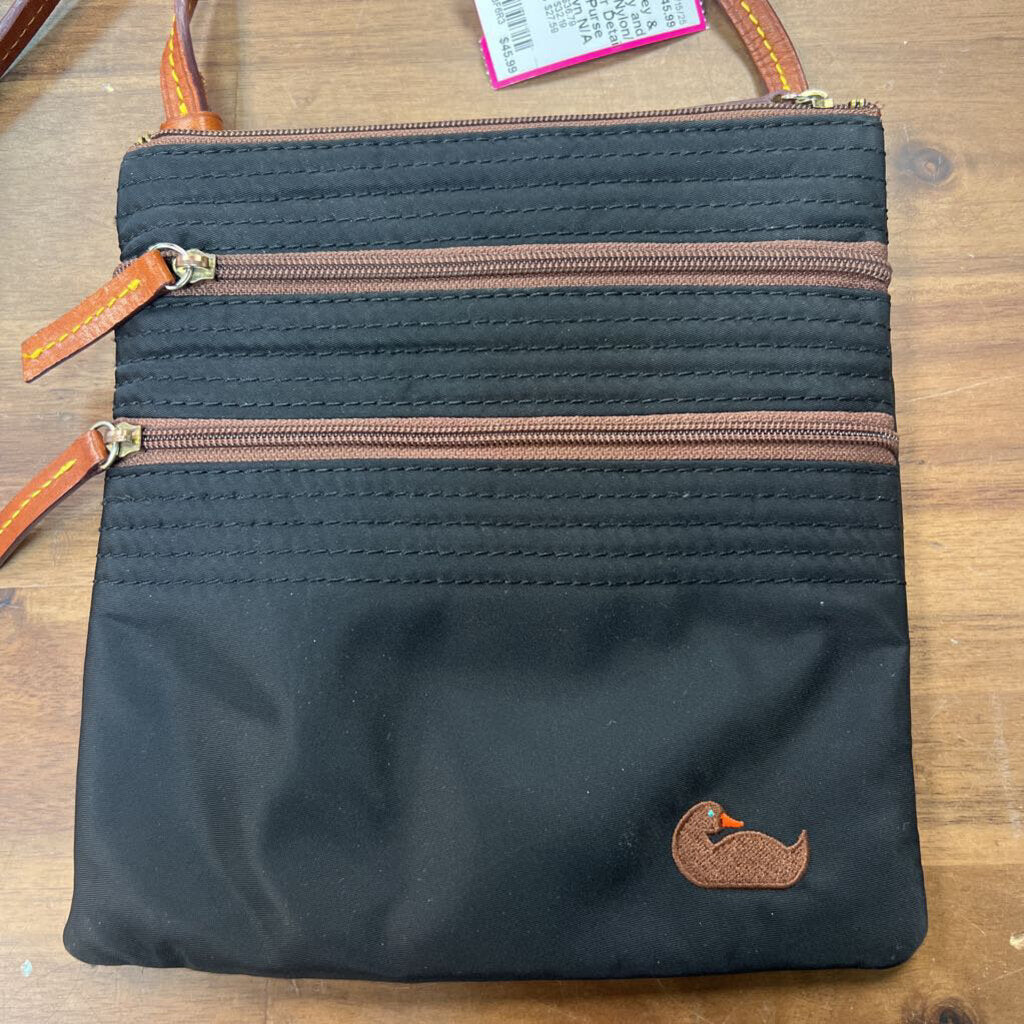 Dooney and Bourke Black Nylon/ Brown Leather Detail Crossbody Purse