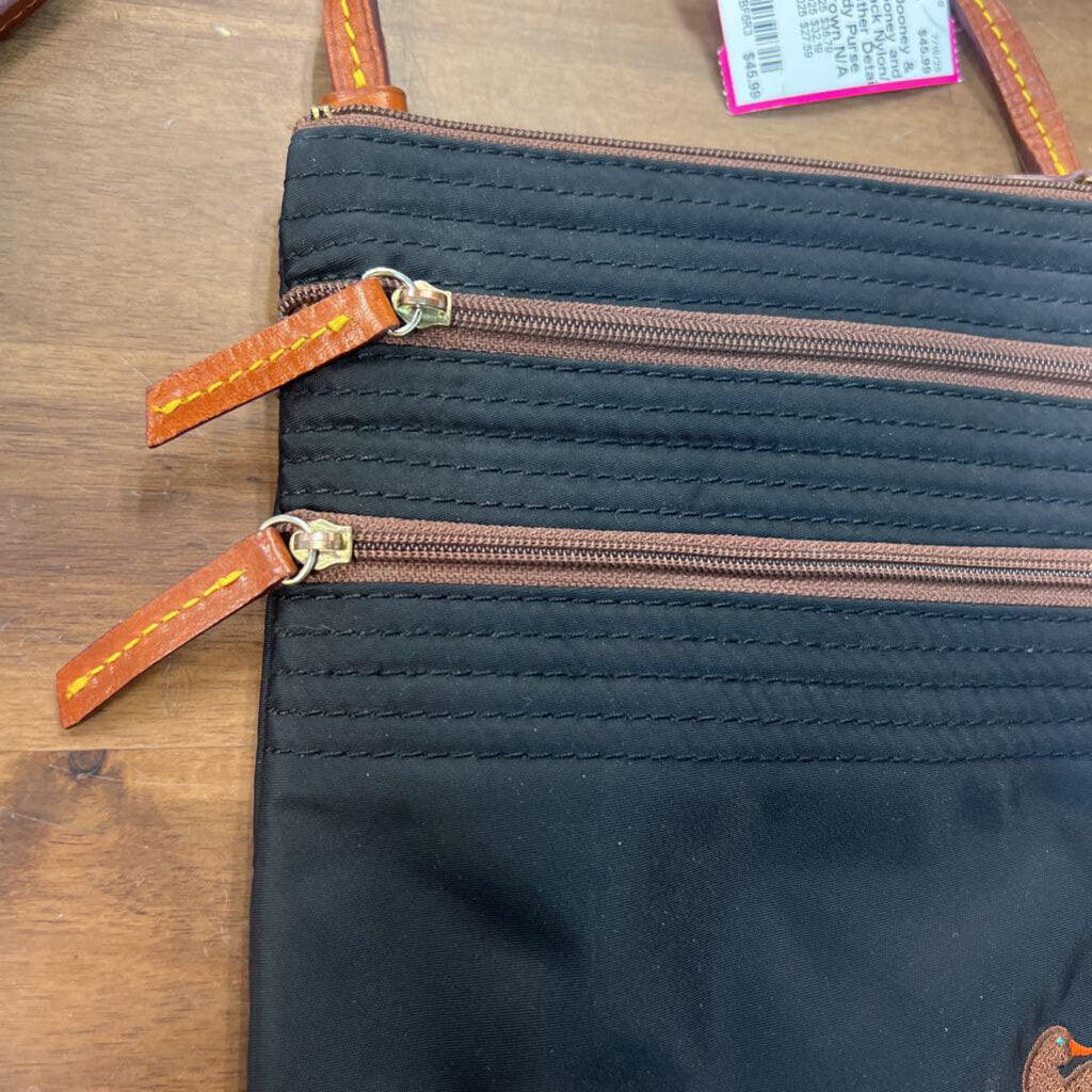 Dooney and Bourke Black Nylon/ Brown Leather Detail Crossbody Purse