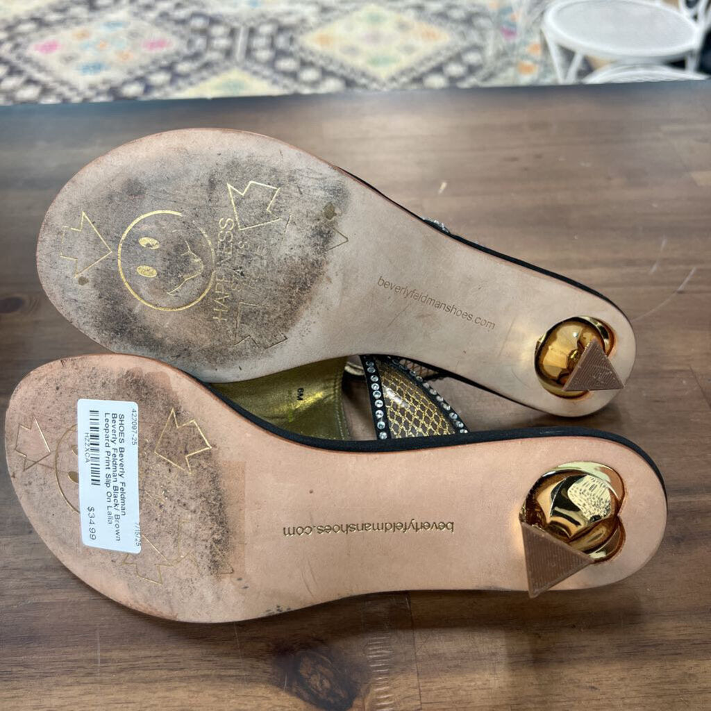 Beverly Feldman Black/ Brown Leopard Print Slip On Lalla Heels 6