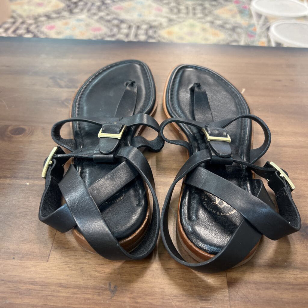 Johnston and Murphy Black Leather Strappy Sandals 6