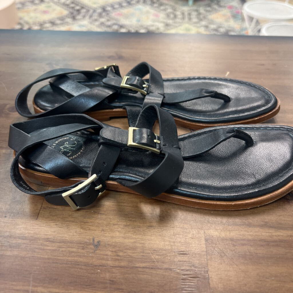 Johnston and Murphy Black Leather Strappy Sandals 6