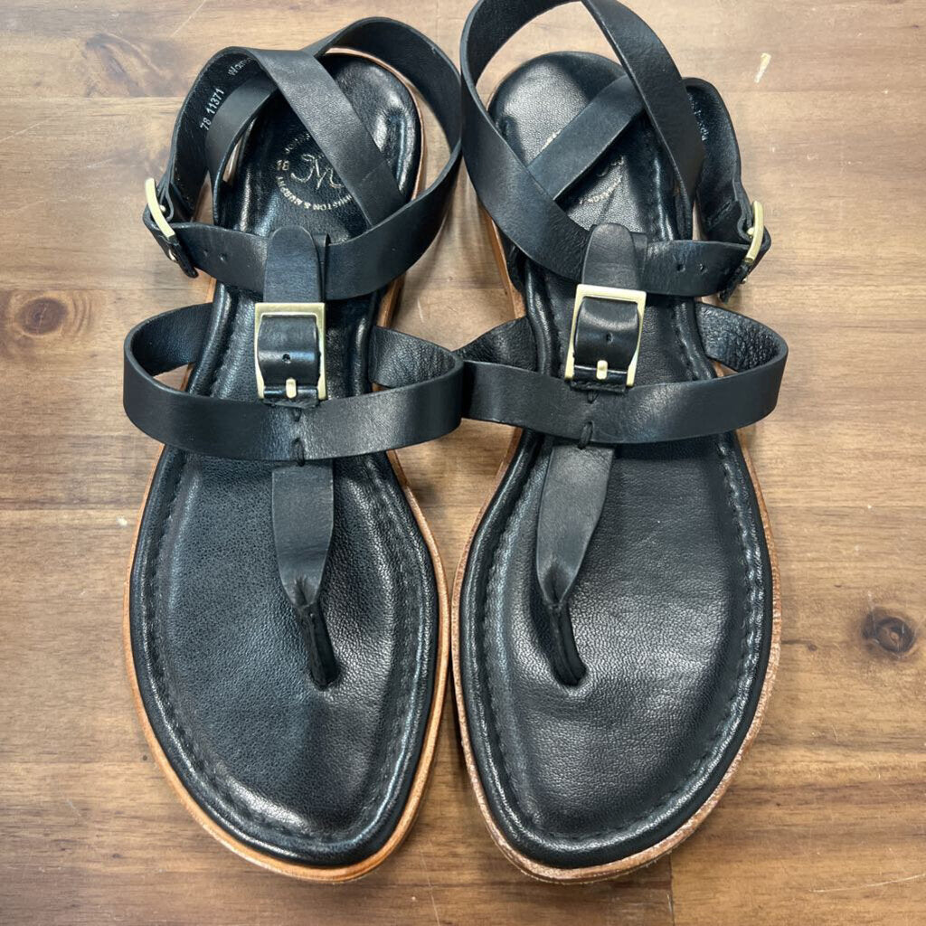 Johnston and Murphy Black Leather Strappy Sandals 6