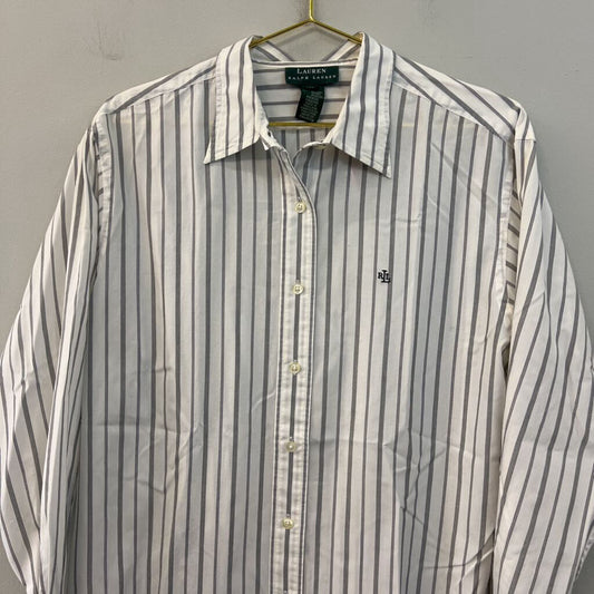 Ralph Lauren White/ Black Striped Long Sleeve Button Down Top 14