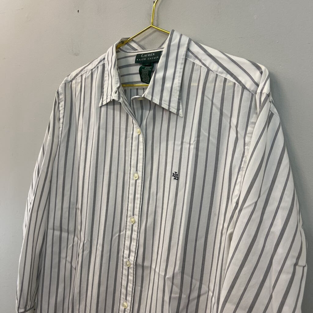 Ralph Lauren White/ Black Striped Long Sleeve Button Down Top 14