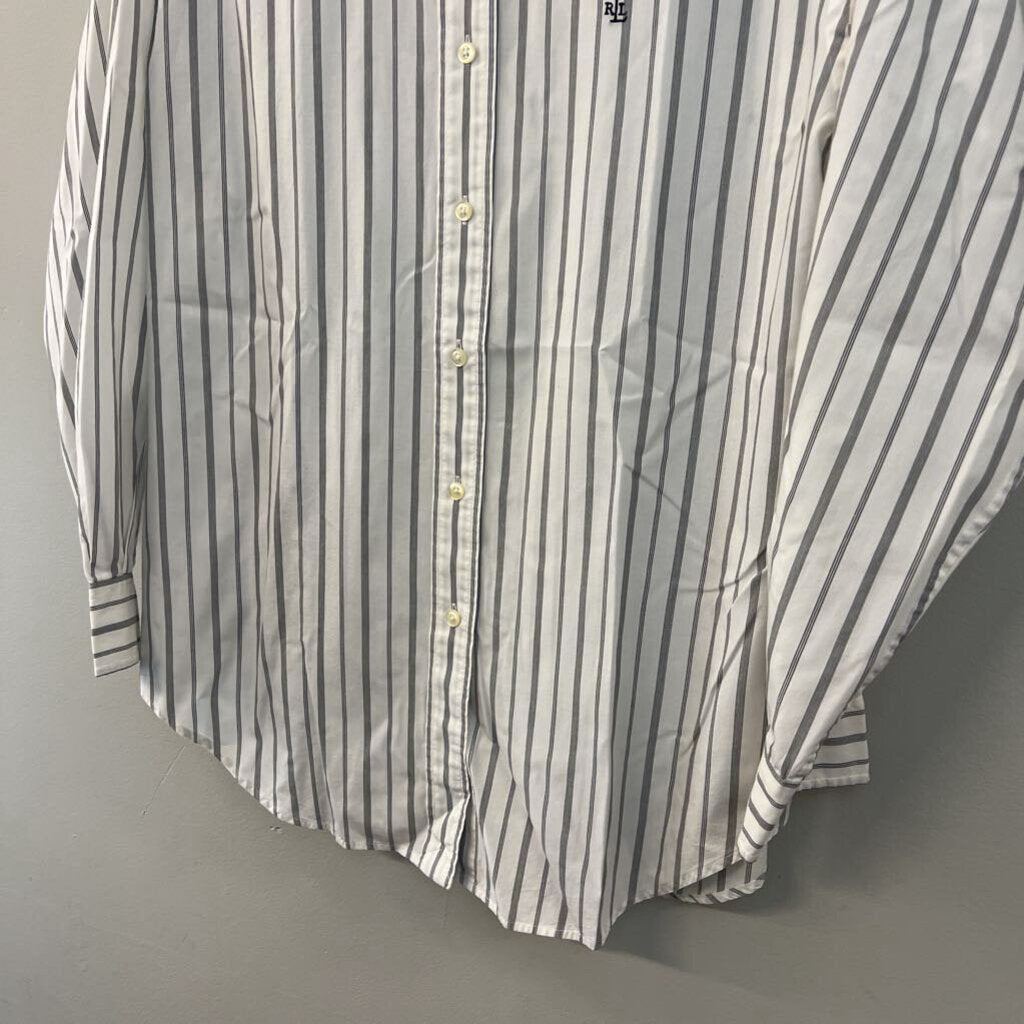 Ralph Lauren White/ Black Striped Long Sleeve Button Down Top 14