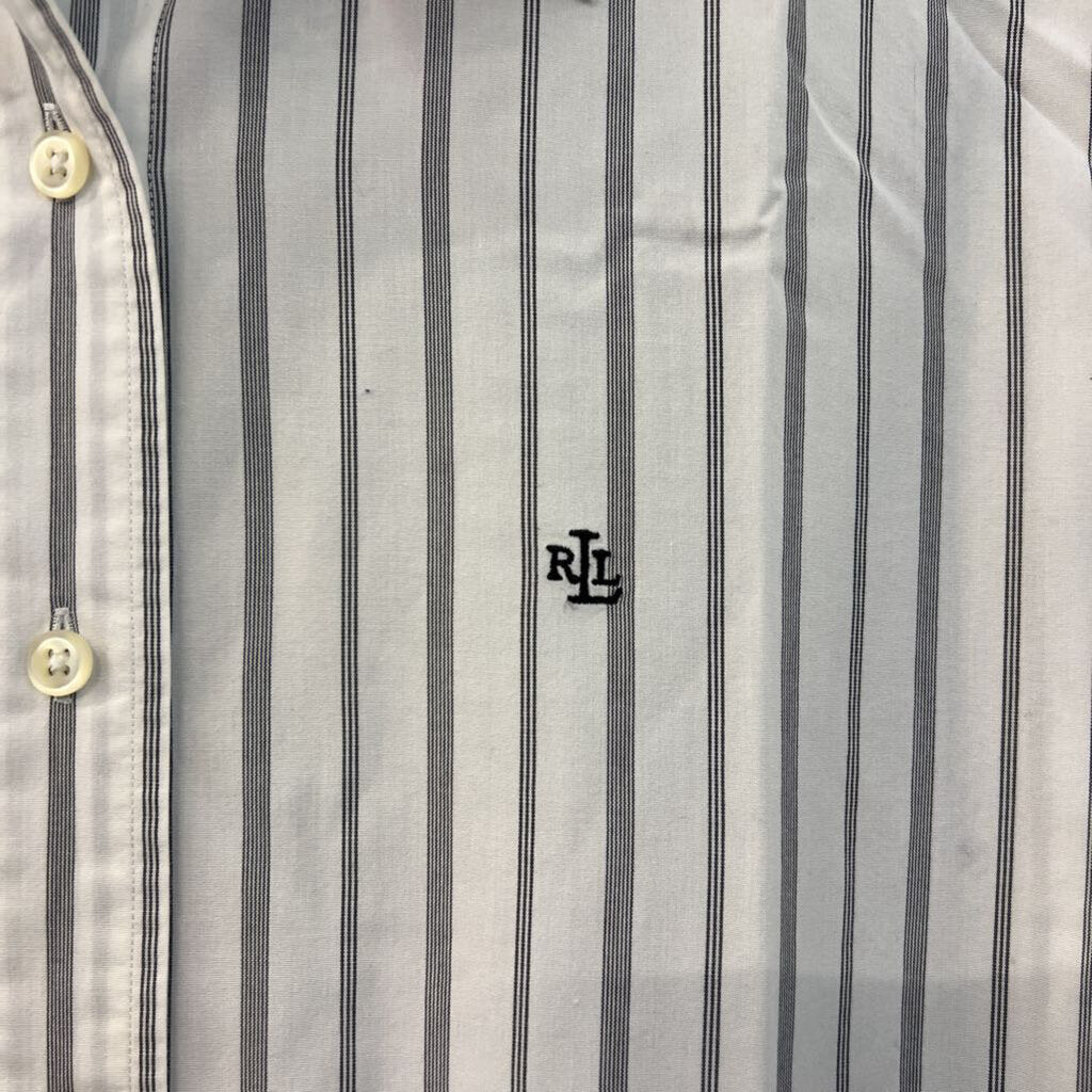 Ralph Lauren White/ Black Striped Long Sleeve Button Down Top 14