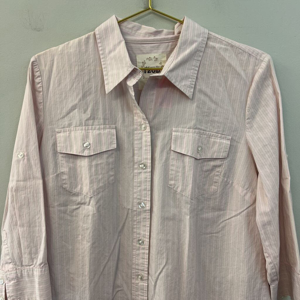 Izod Pink Striped LOng Sleeve Button Down Top Extra Large