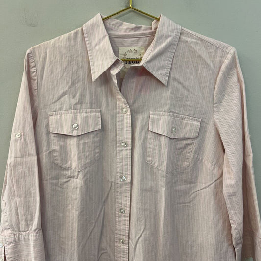 Izod Pink Striped LOng Sleeve Button Down Top Extra Large