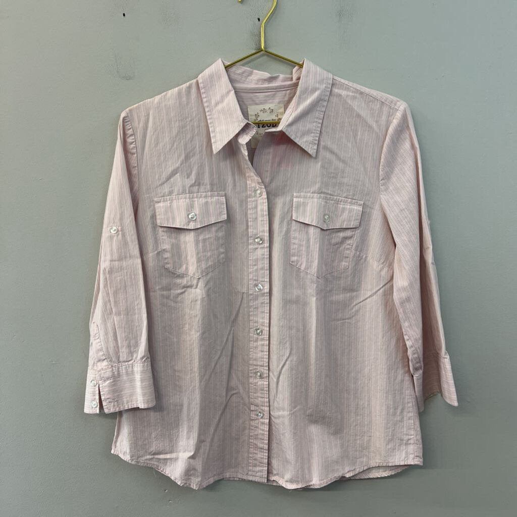 Izod Pink Striped LOng Sleeve Button Down Top Extra Large
