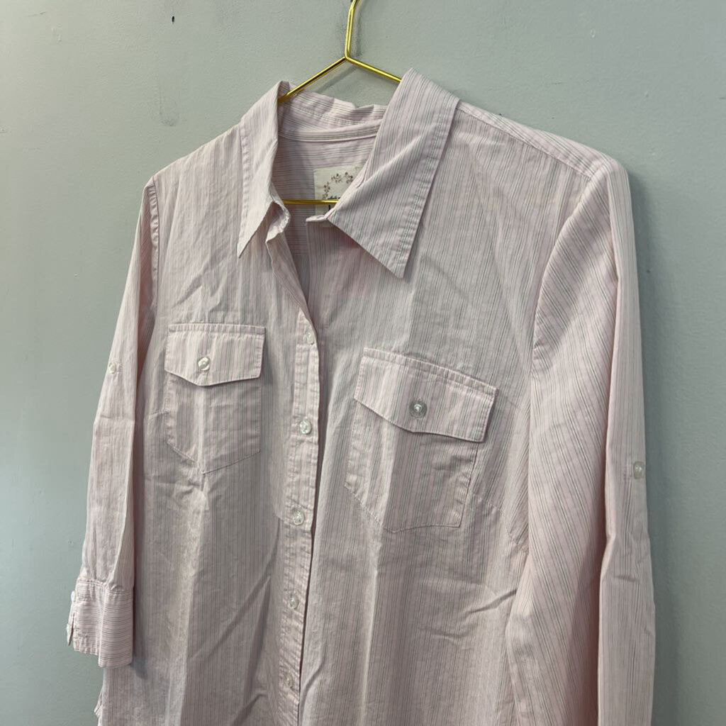 Izod Pink Striped LOng Sleeve Button Down Top Extra Large