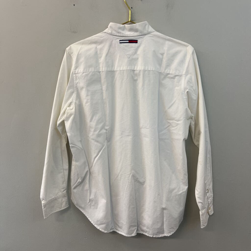 Tommy Hilfiger White/ Navy Letter H Long Sleeve Button Down Top 14