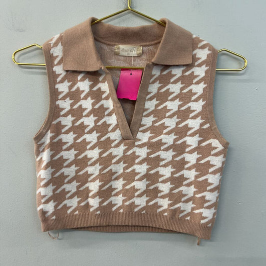 Altar'd State Brown/ White Houndstooth Cropped Tank Top Extra Small