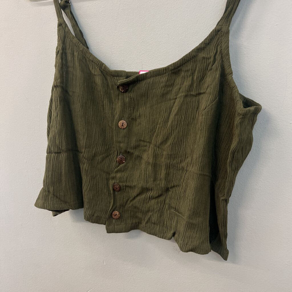 Kaya Wear Green Cropped Button Front Tank Top Small