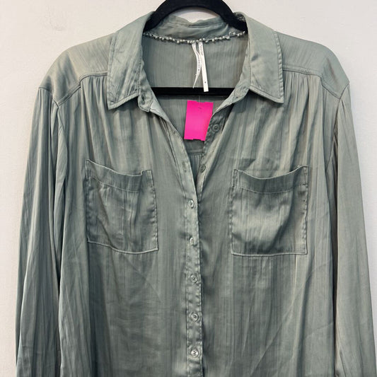 Anthropologie Green Silky Long Sleeve Button Down Top Medium