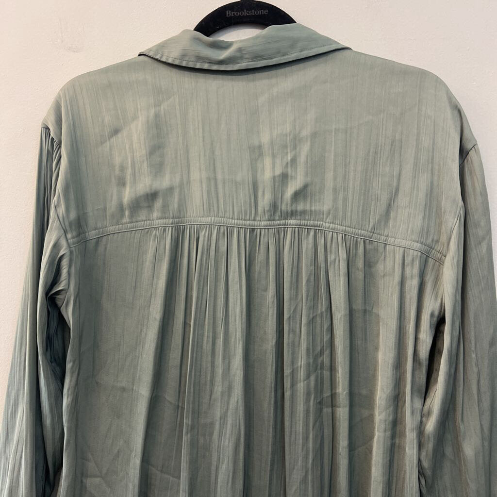 Anthropologie Green Silky Long Sleeve Button Down Top Medium