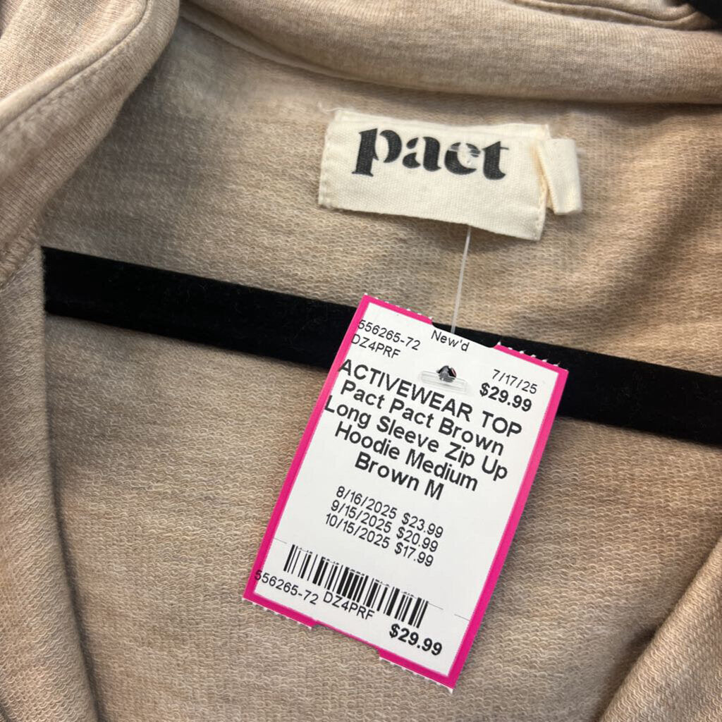 Pact Brown Long Sleeve Zip Up Hoodie Medium