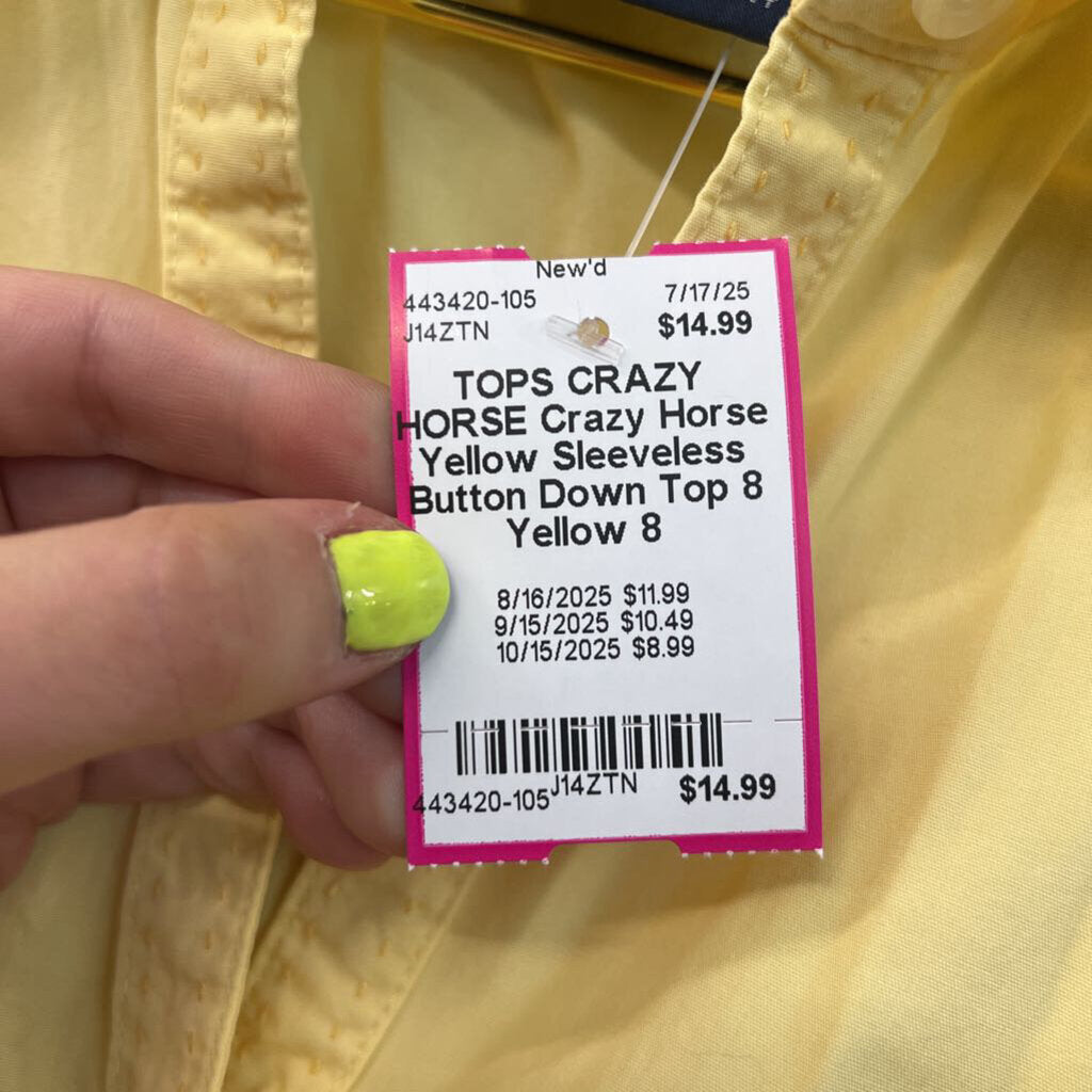 Crazy Horse Yellow Sleeveless Button Down Top 8