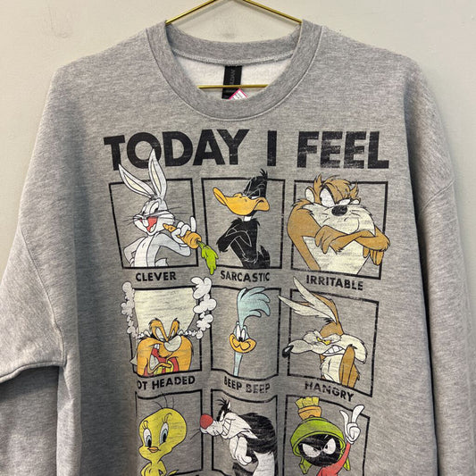 Gildan Grey/ Multi Looney Tunes Long Sleeve Graphic Pullover Extra Large