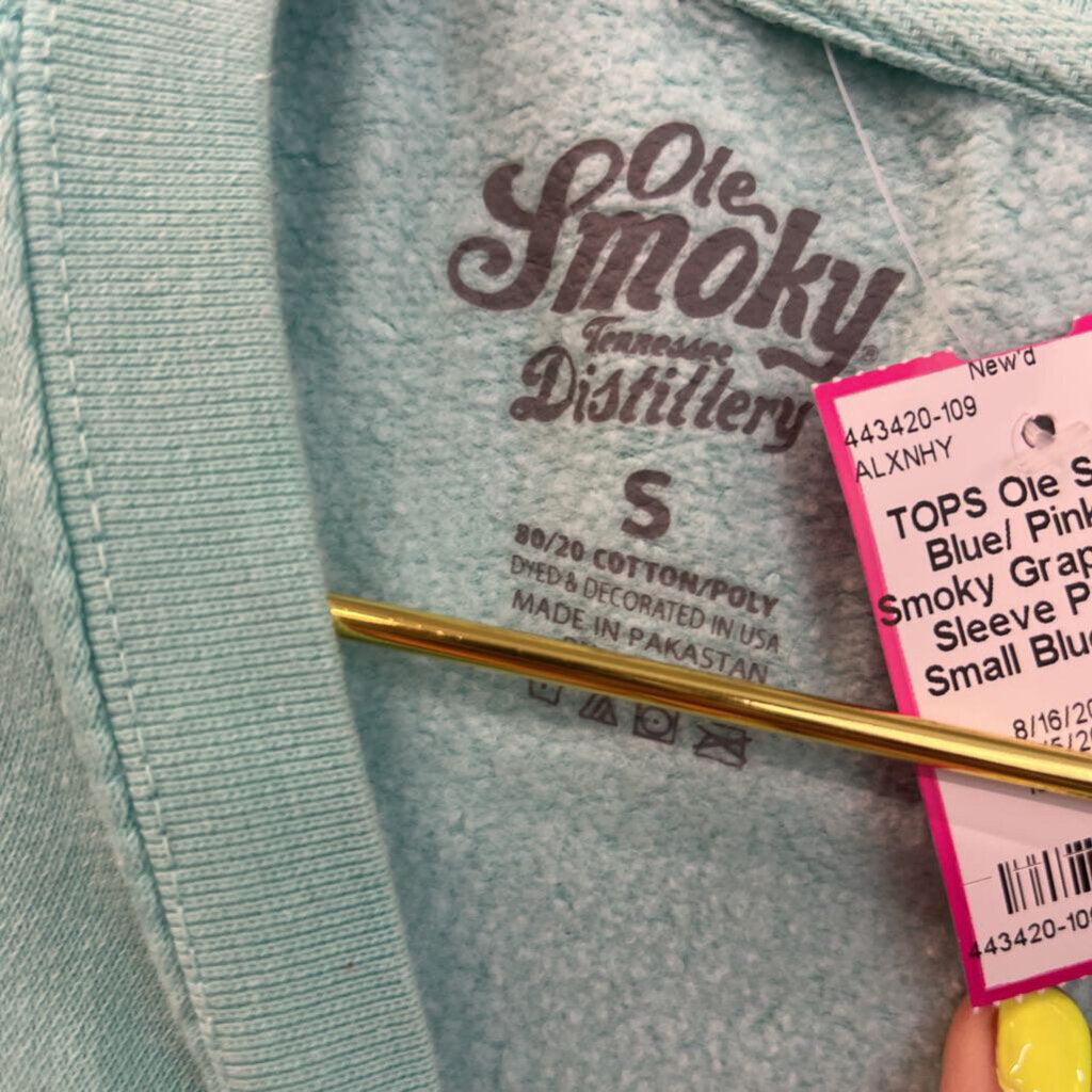 Blue/ Pink Ole Smoky Graphic Long Sleeve Pullover Small