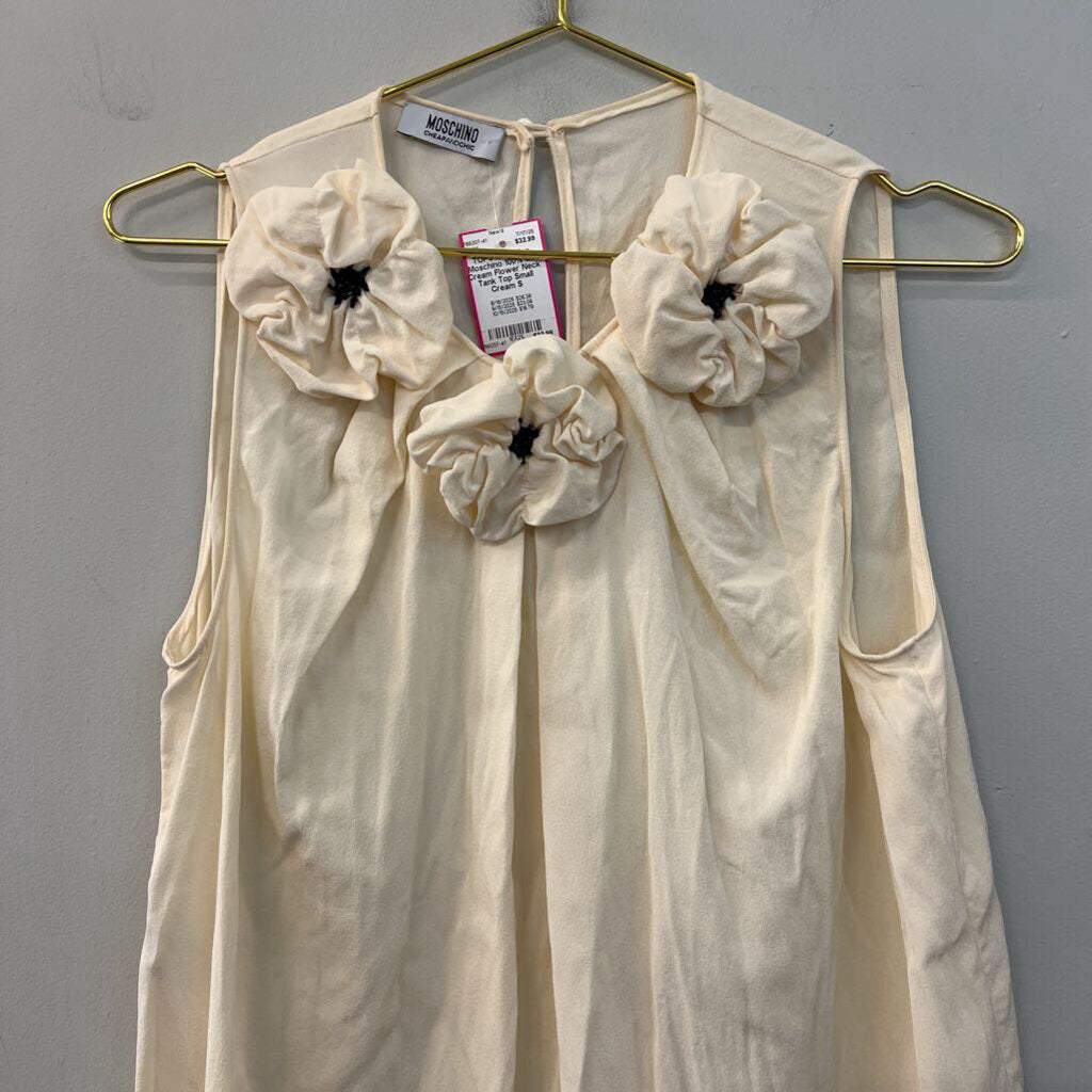 Moschino 100% Silk Cream Flower Neck Tank Top Small
