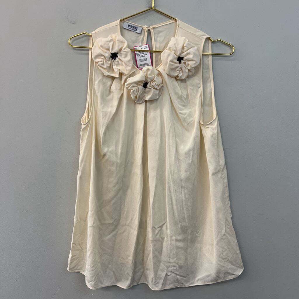 Moschino 100% Silk Cream Flower Neck Tank Top Small