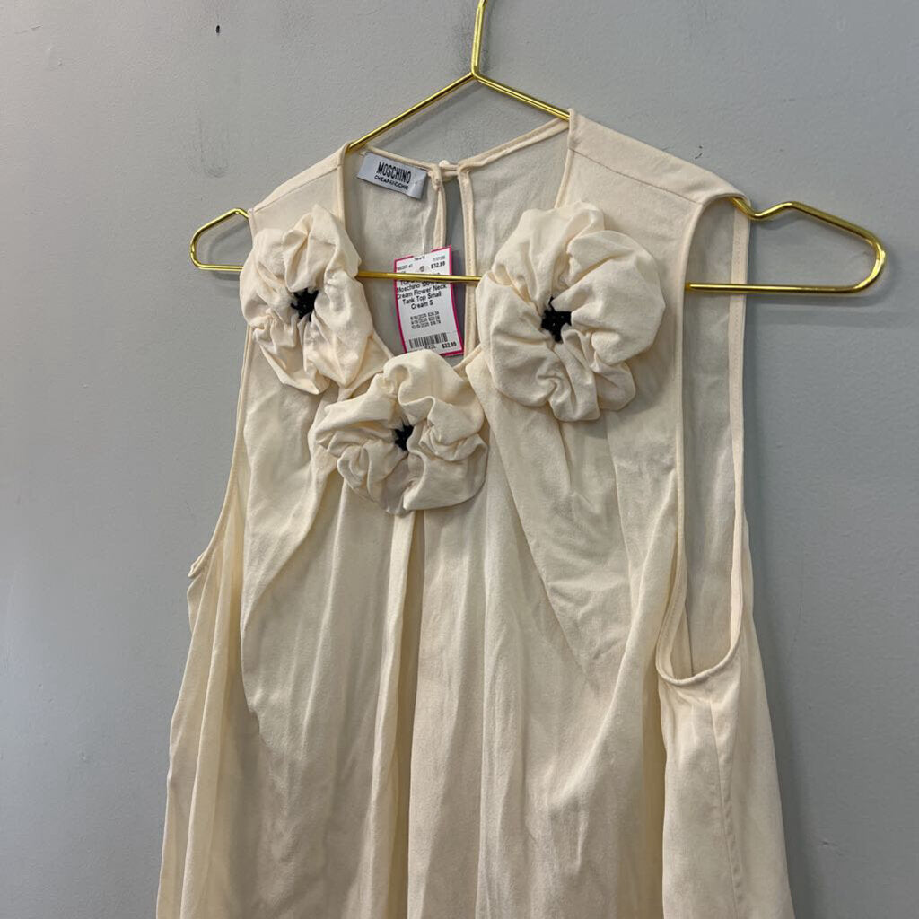 Moschino 100% Silk Cream Flower Neck Tank Top Small