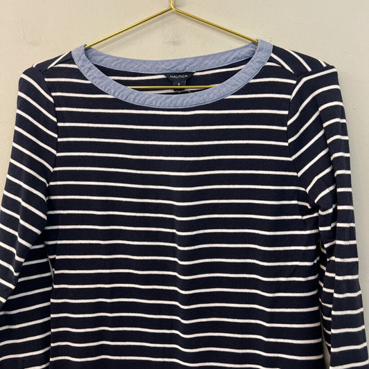 Nautica Navy/ White Striped Long Sleeve Top Small