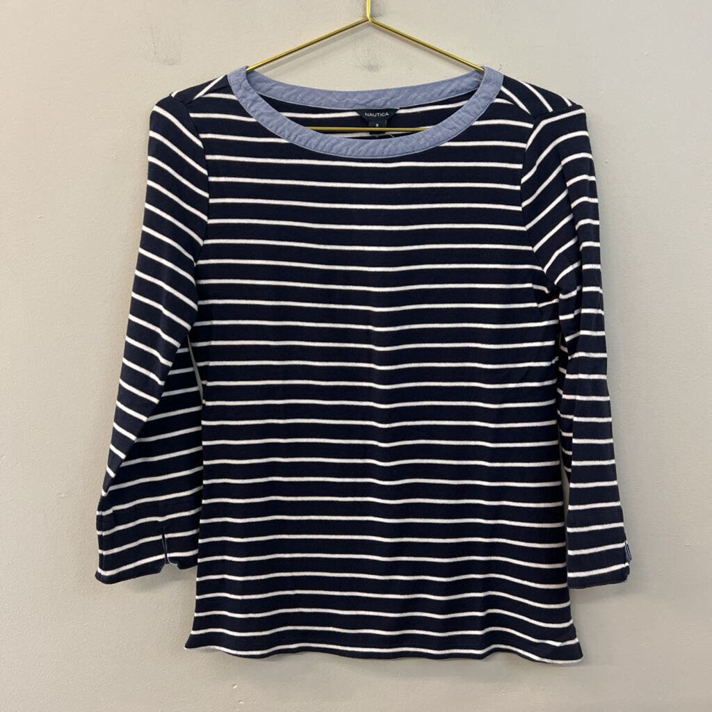 Nautica Navy/ White Striped Long Sleeve Top Small