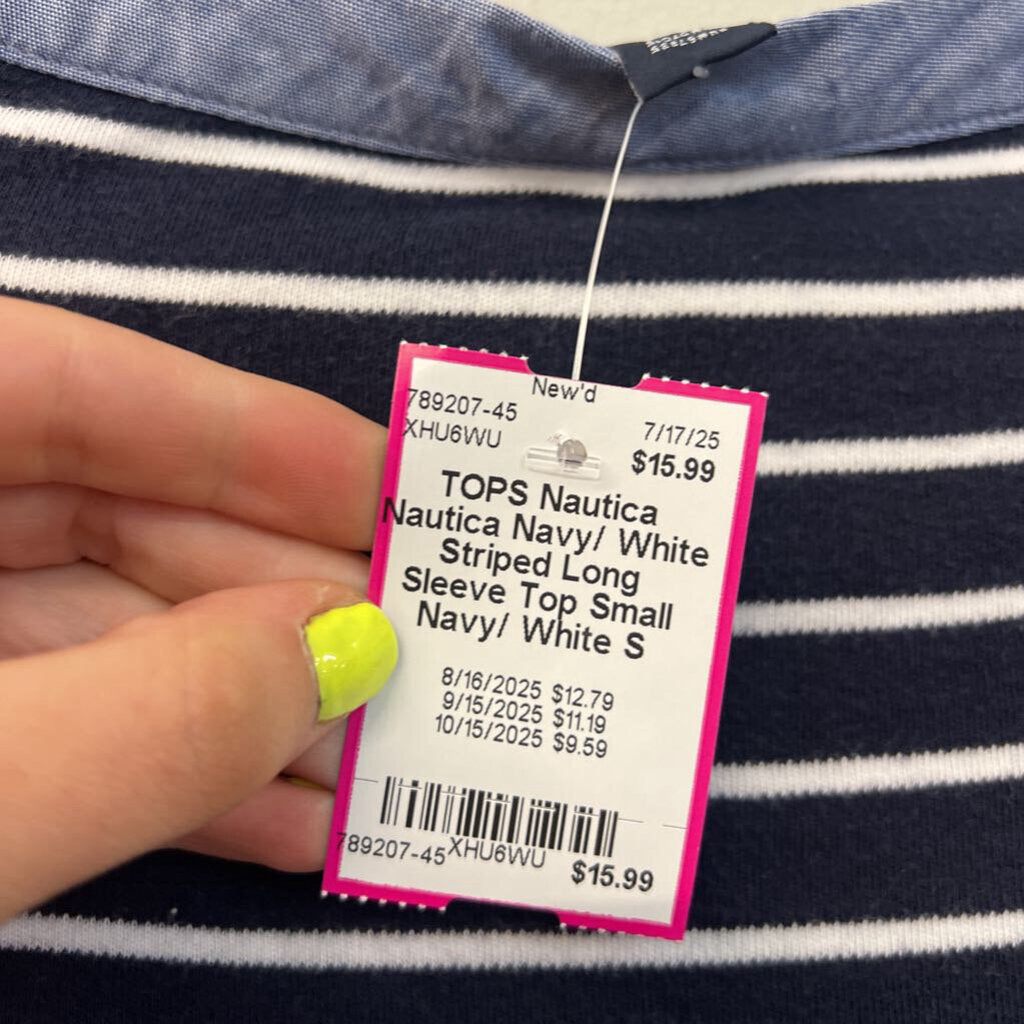 Nautica Navy/ White Striped Long Sleeve Top Small
