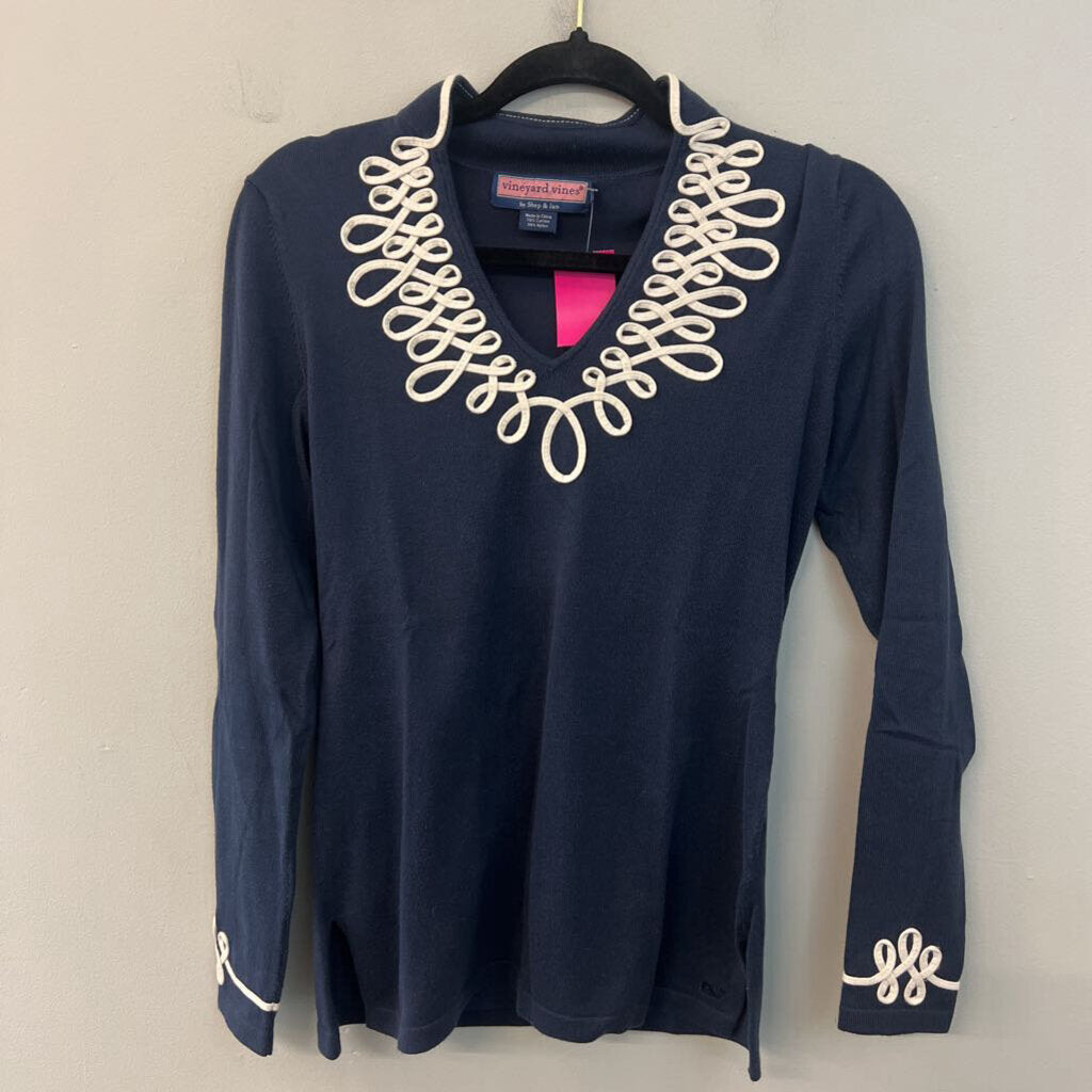 Vineyard Vines Navy/ White Detail Long Sleeve Top Extra Small