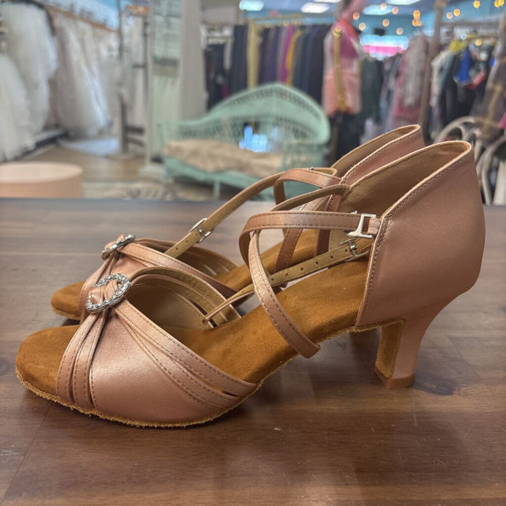 Champagne Ankle Strap High Heels 8.5