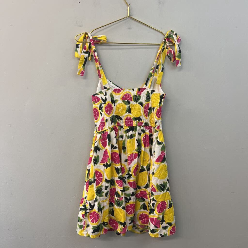 Aqua White/ Multi Fruit Print Dress Medium
