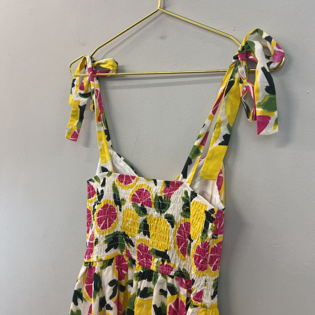 Aqua White/ Multi Fruit Print Dress Medium