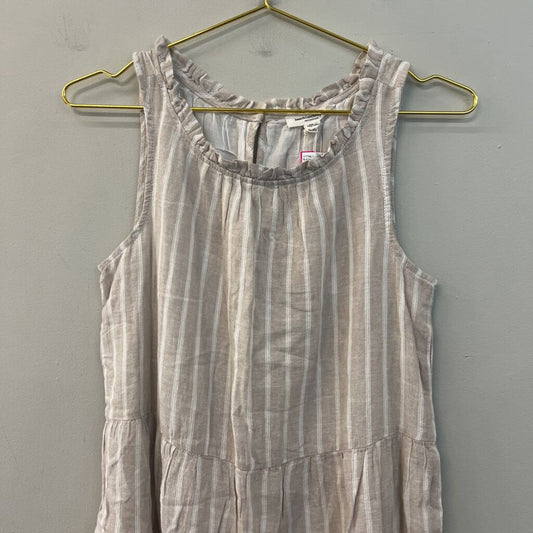 Beach Lunch Lounge Beige/ White Striped Sleeveless Dress Extra Small