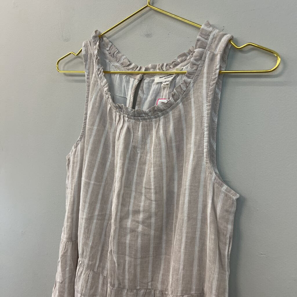 Beach Lunch Lounge Beige/ White Striped Sleeveless Dress Extra Small