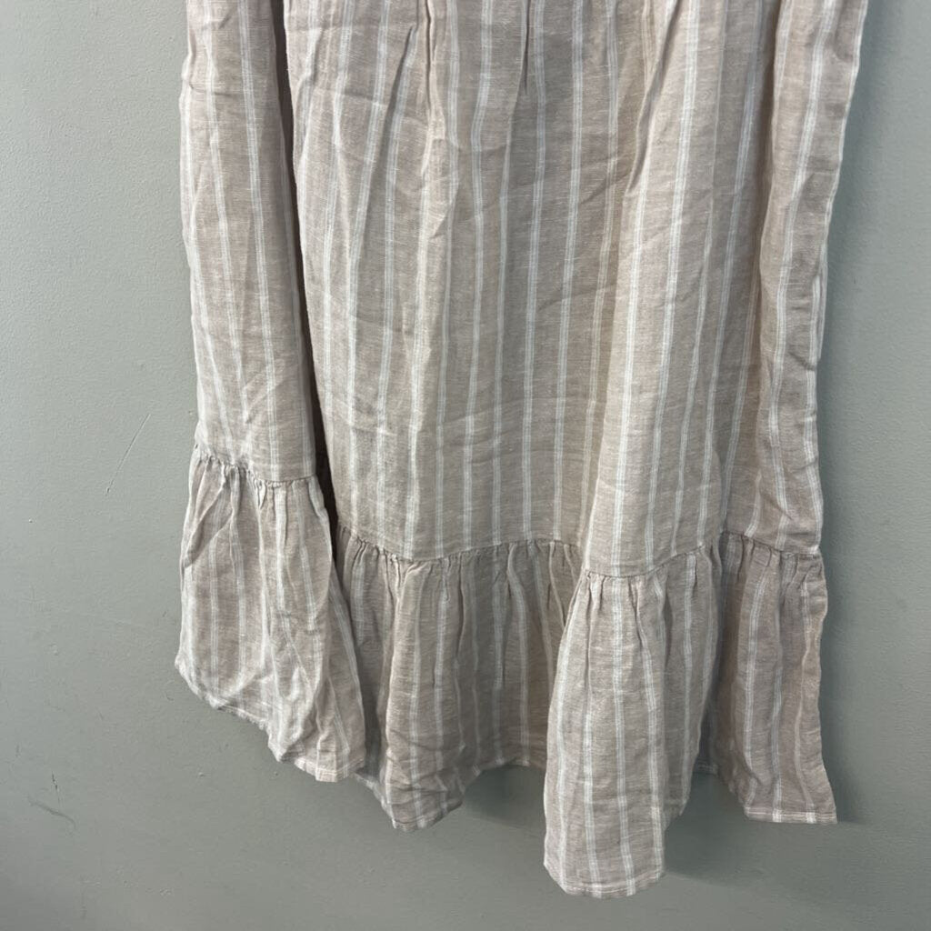 Beach Lunch Lounge Beige/ White Striped Sleeveless Dress Extra Small