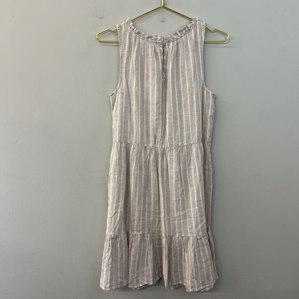 Beach Lunch Lounge Beige/ White Striped Sleeveless Dress Extra Small