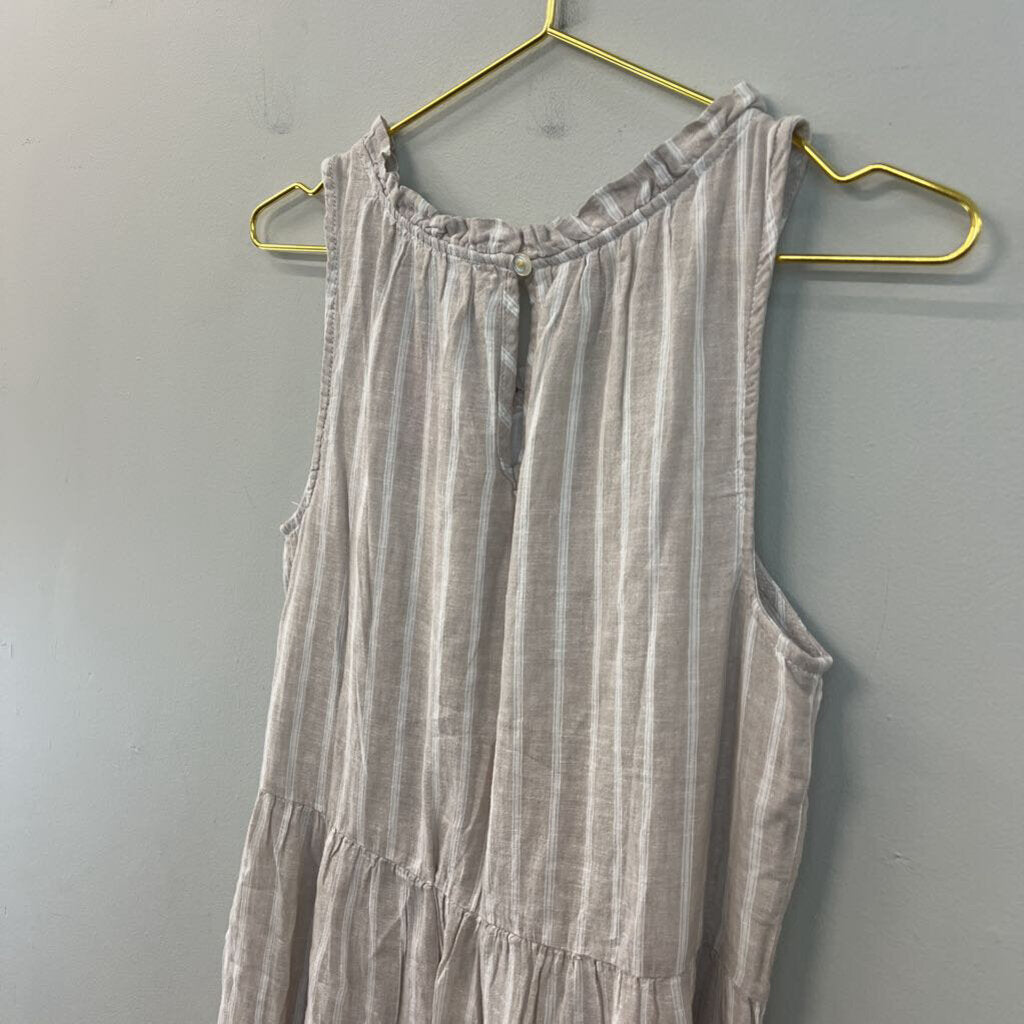 Beach Lunch Lounge Beige/ White Striped Sleeveless Dress Extra Small
