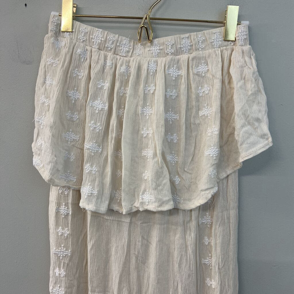 Sincerely Jules Beige/ White Embroidered Strapless Jumpsuit Small