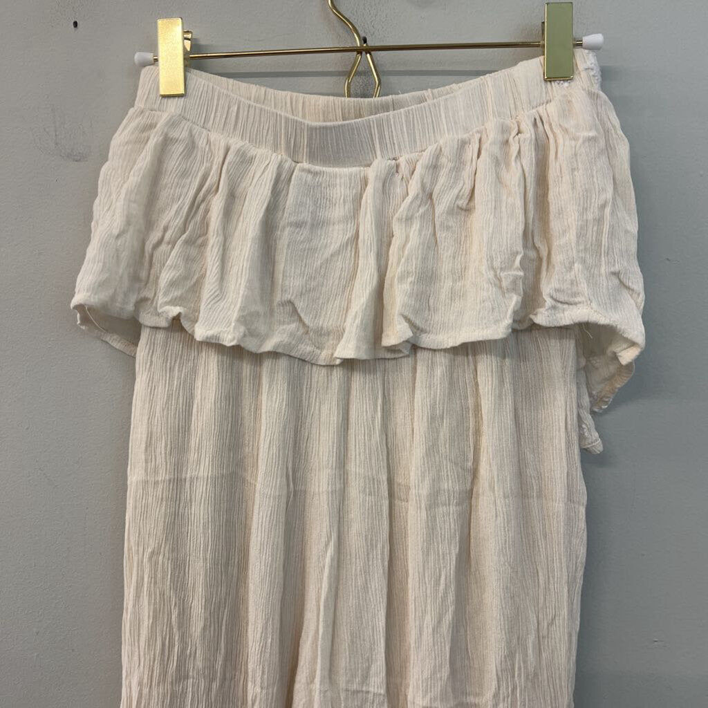 Sincerely Jules Beige/ White Embroidered Strapless Jumpsuit Small