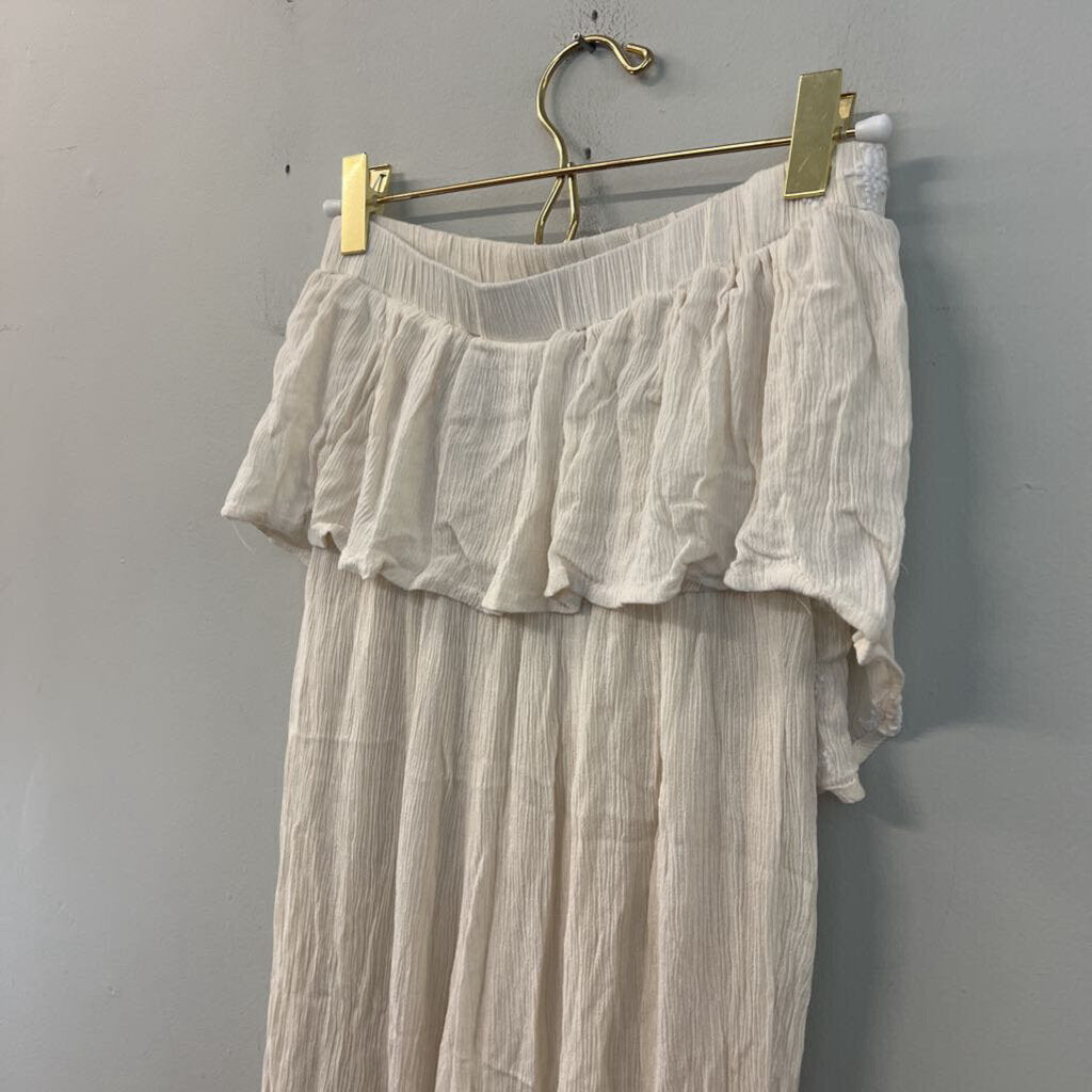 Sincerely Jules Beige/ White Embroidered Strapless Jumpsuit Small