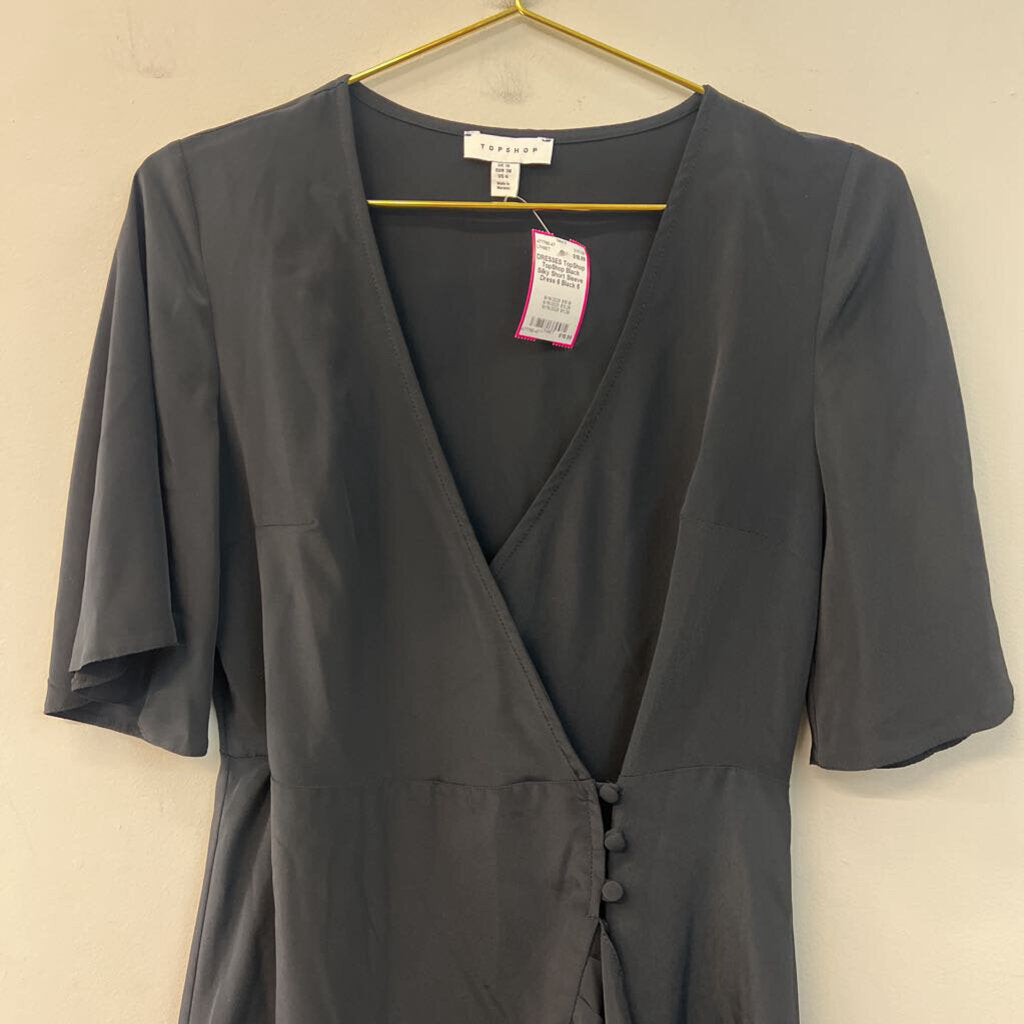 TopShop Black Silky Short Sleeve Dress 6