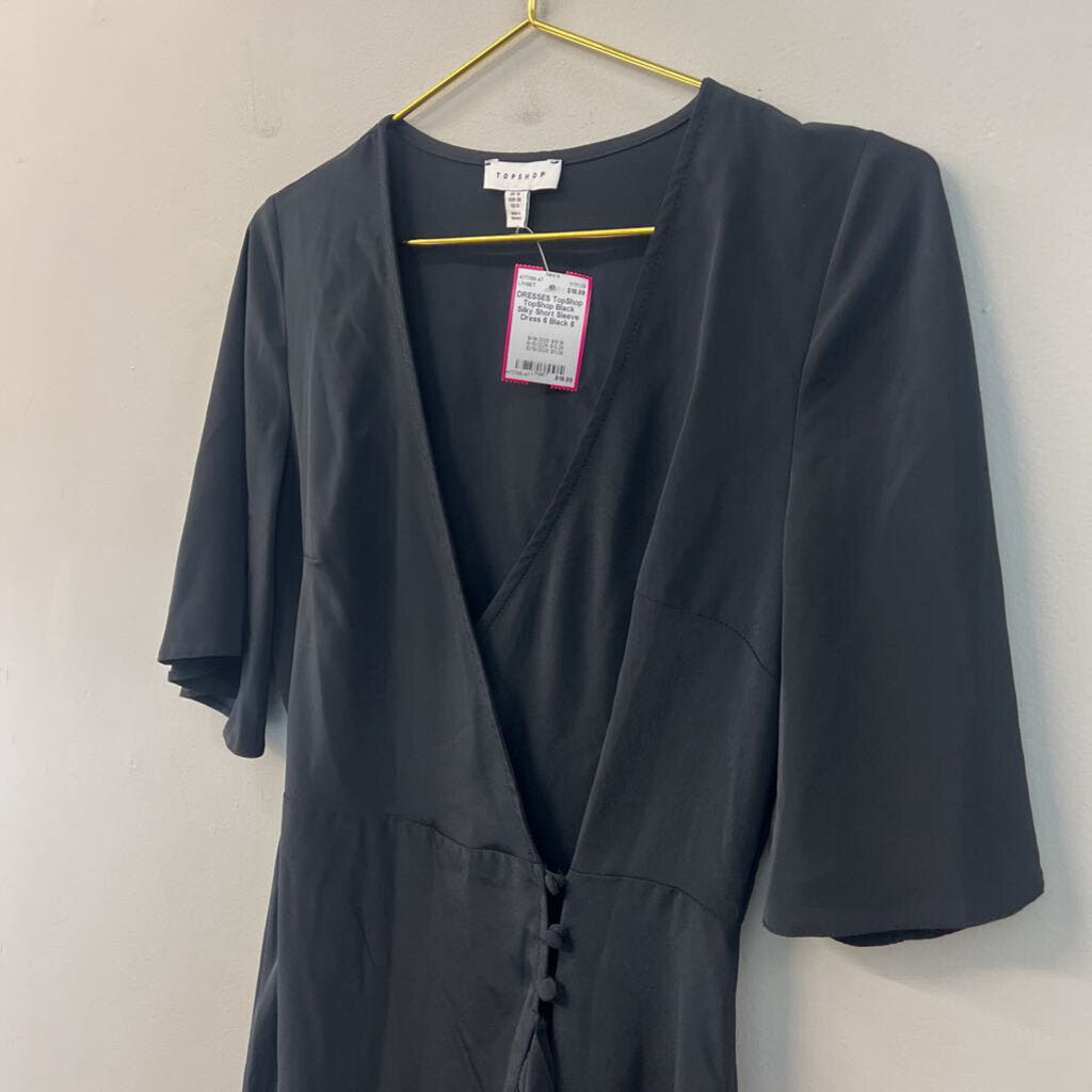 TopShop Black Silky Short Sleeve Dress 6