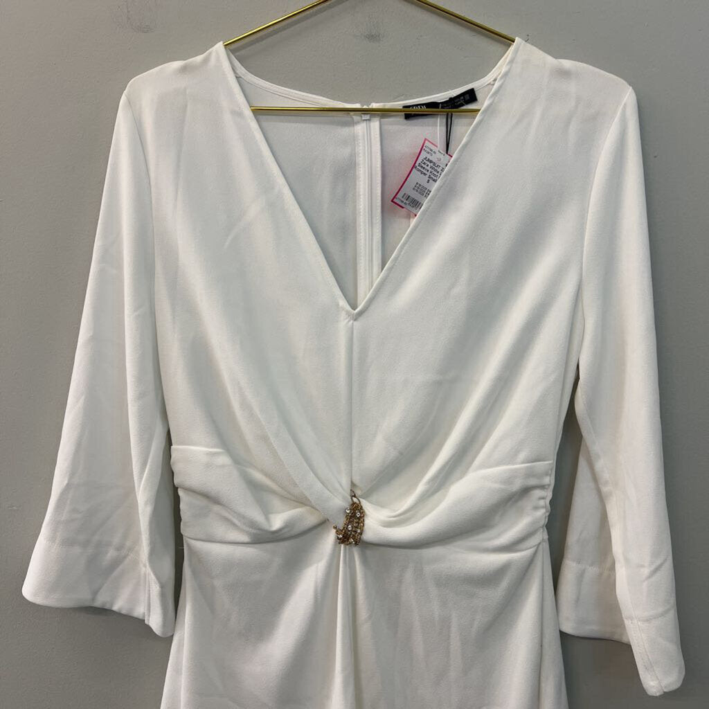 Zara White Long Sleeve Knot Front Romper Small